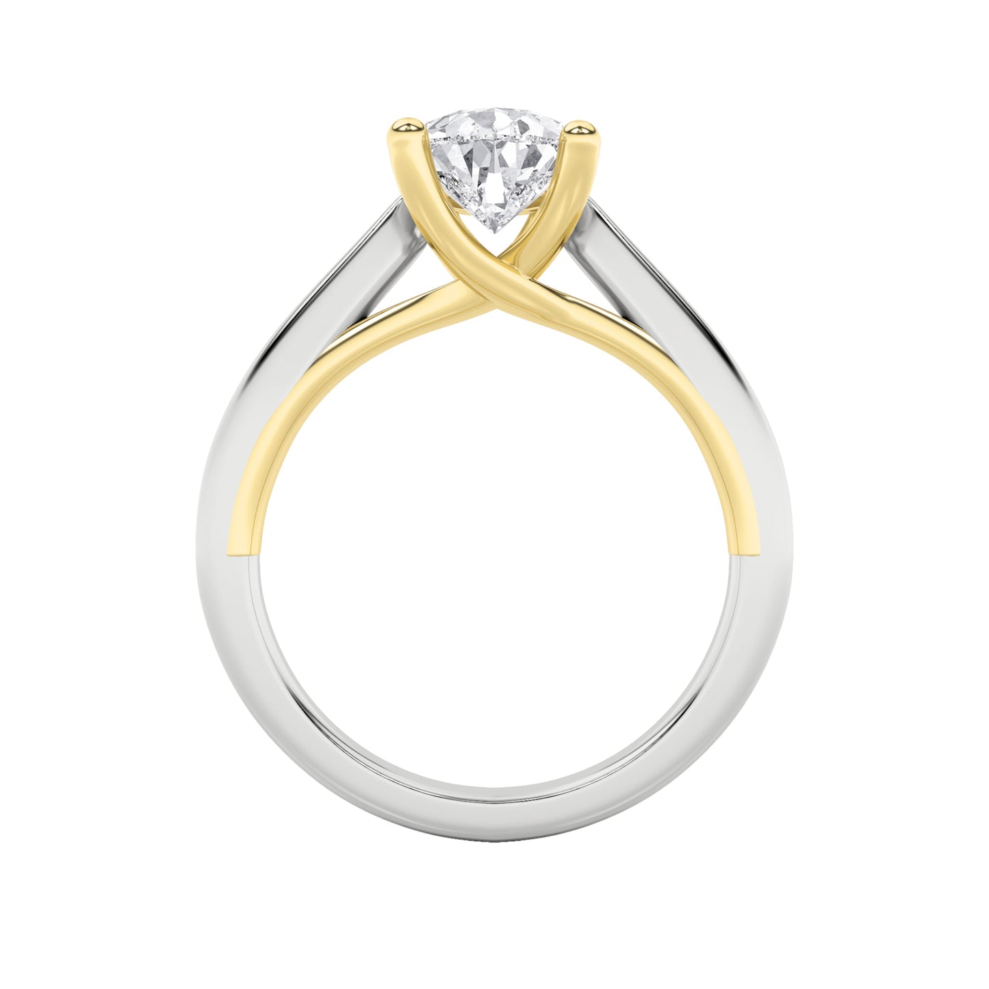 1Cttw Pear Shaped Lab Grown Diamond (F/VS) Two Tone Cathedral Shank Engagement Ring in 14K Gold