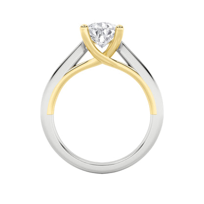 1Cttw Pear Shaped Lab Grown Diamond (F/VS) Two Tone Cathedral Shank Engagement Ring in 14K Gold