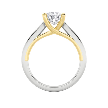 2Cttw Pear Shaped Lab Grown Diamond (F/VS) Two Tone Cathedral Shank Solitaire Engagement Ring 14K Gold