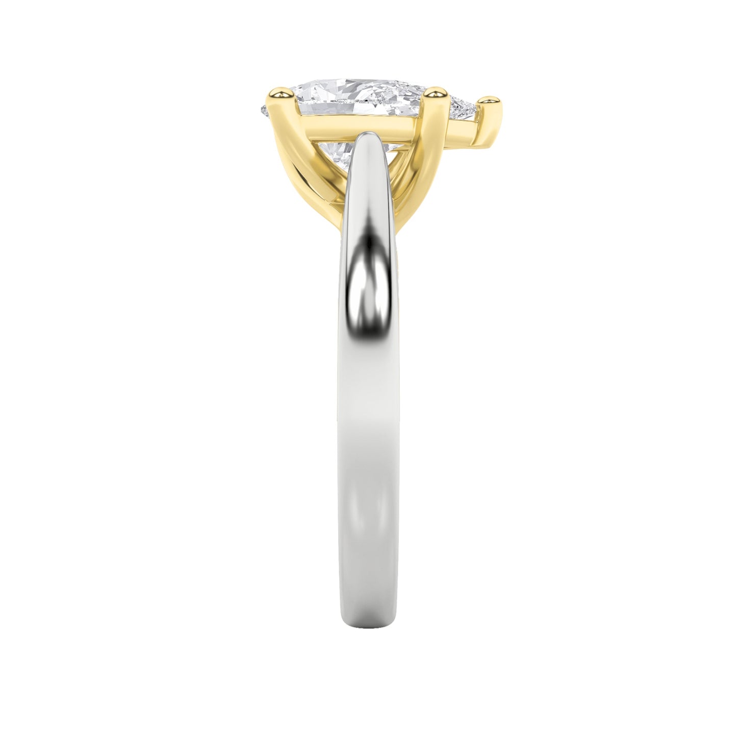 2Cttw Pear Shaped Lab Grown Diamond (F/VS) Two Tone Cathedral Shank Solitaire Engagement Ring 14K Gold