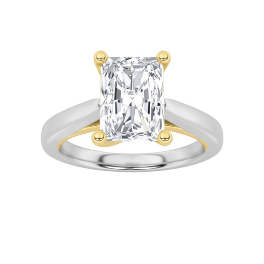 2Cttw Radiant Shaped Lab Grown Diamond (G/VS) Two-Tone Cathedral Shank Engagement Ring in 14K Gold
