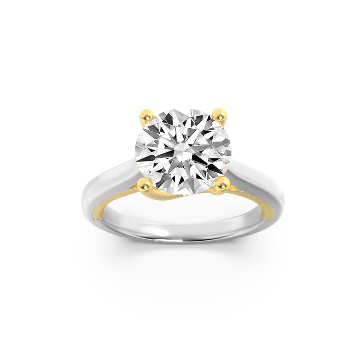 2Cttw Round Shaped Lab Grown Diamond (F/VS) Two Tone Cathedral Shank Solitaire Engagement Ring in 14K Gold