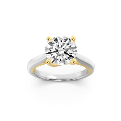 2Cttw Round Shaped Lab Grown Diamond (F/VS) Two Tone Cathedral Shank Solitaire Engagement Ring in 14K Gold