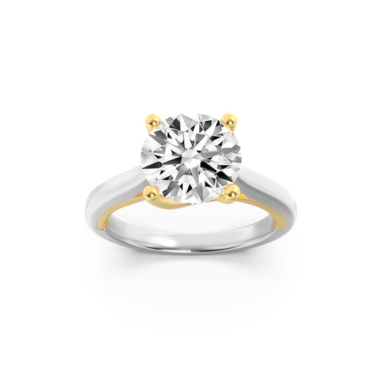 2Cttw Round Shaped Lab Grown Diamond (F/VS) Two Tone Cathedral Shank Solitaire Engagement Ring in 14K Gold