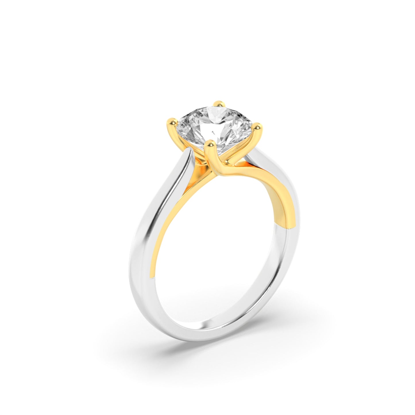 2Cttw Round Shaped Lab Grown Diamond (F/VS) Two Tone Cathedral Shank Solitaire Engagement Ring in 14K Gold