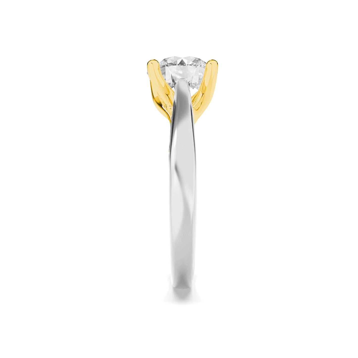 2Cttw Round Shaped Lab Grown Diamond (F/VS) Two Tone Cathedral Shank Solitaire Engagement Ring in 14K Gold