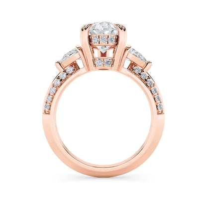 3.5Cttw Pear Shaped Lab Grown Diamond (F/VS) Three Stone Accented Engagement Ring in 14K Gold