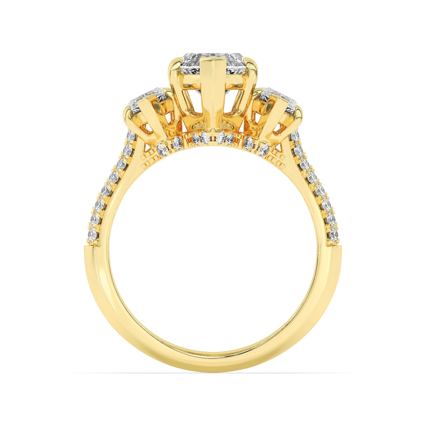 4Cttw Marquise Shaped Lab Grown Diamond (G/VS) Three Stone Accented Engagement Ring in 14K Gold