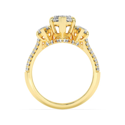4Cttw Marquise Shaped Lab Grown Diamond (G/VS) Three Stone Accented Engagement Ring in 14K Gold