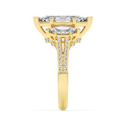 4Cttw Marquise Shaped Lab Grown Diamond (G/VS) Three Stone Accented Engagement Ring in 14K Gold