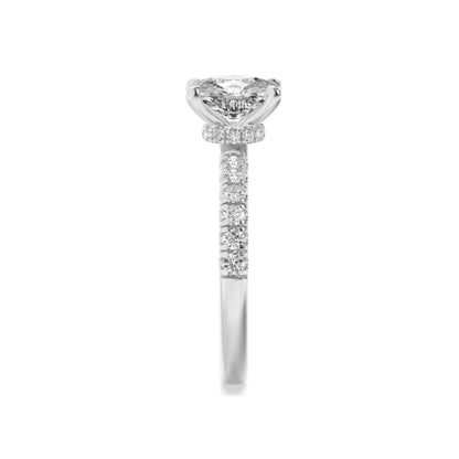 2Cttw Elongated Cushion Shaped Lab Grown Diamond (F/VS) Hidden Halo Accented Ring in 14K Gold