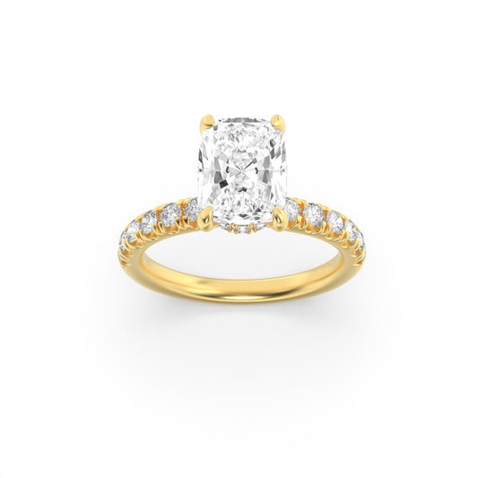 2Cttw Elongated Cushion Shaped Lab Grown Diamond (G/VS) Hidden Halo Accented Ring in 14K Gold