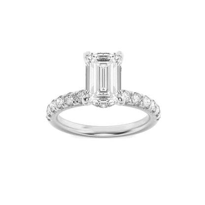 2Cttw Emerald Shaped Lab Grown Diamond (G/VS) Hidden Halo Accented Ring in 14K Gold