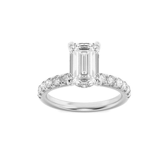 2Cttw Emerald Shaped Lab Grown Diamond (G/VS) Hidden Halo Accented Ring in 14K Gold
