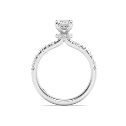 2Cttw Emerald Shaped Lab Grown Diamond (G/VS) Hidden Halo Accented Ring in 14K Gold