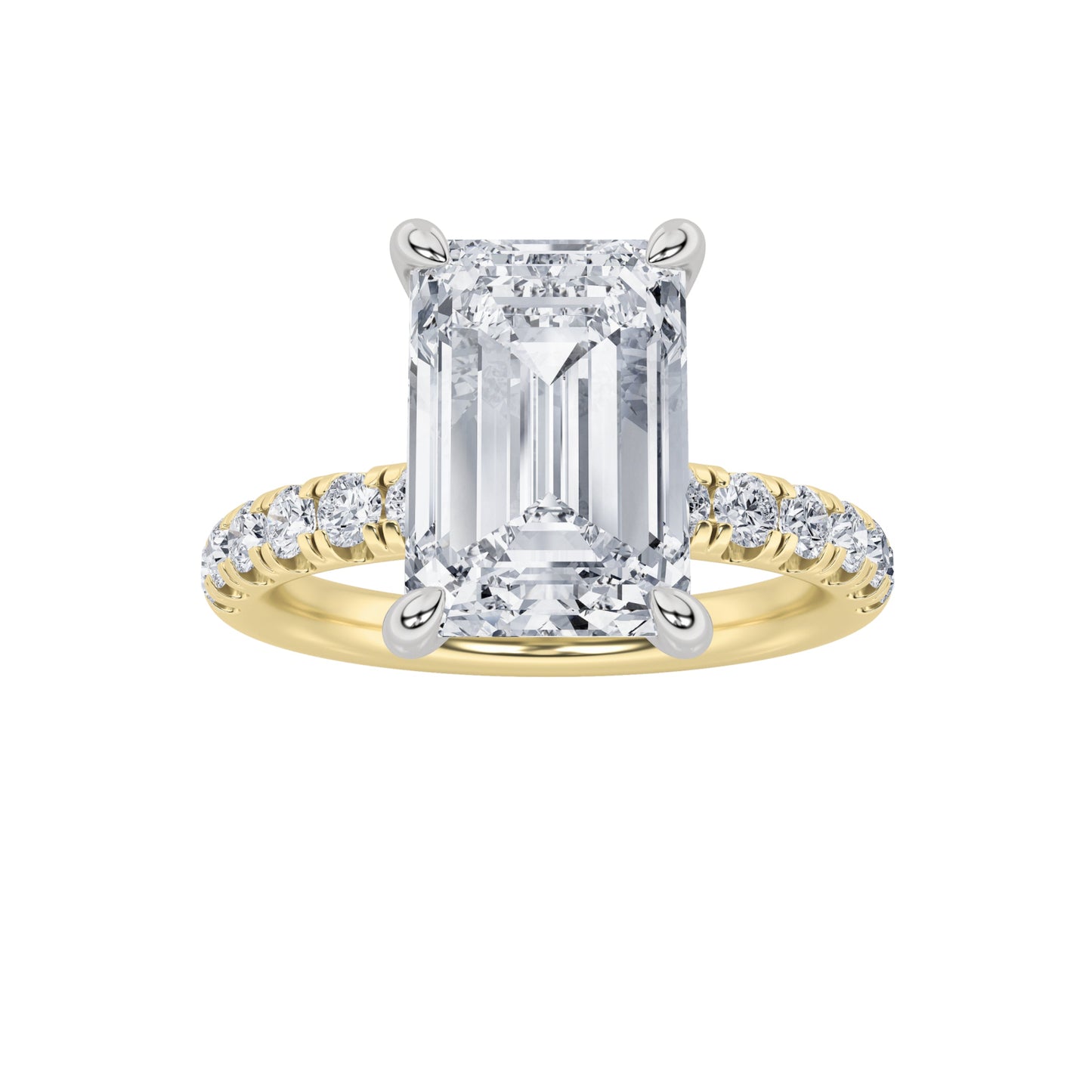 2 Ct Emerald (F/VVS) Lab Grown Diamond Prong 14K Yellow Gold Hidden Halo Accented Engagement Ring