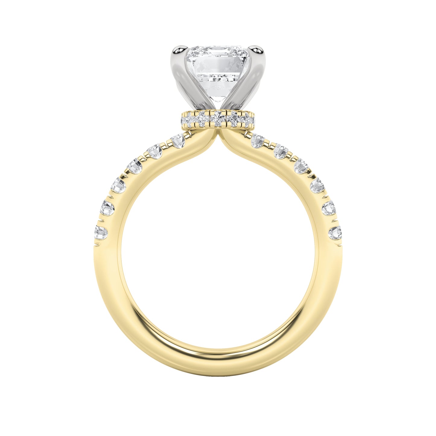 2 Ct Emerald (F/VVS) Lab Grown Diamond Prong 14K Yellow Gold Hidden Halo Accented Engagement Ring