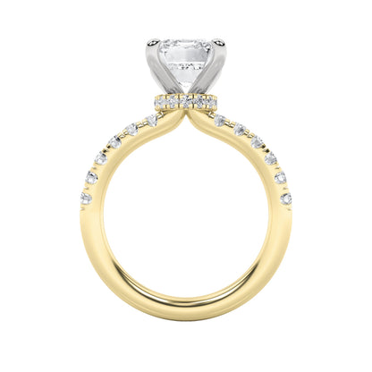 2 Ct Emerald (F/VVS) Lab Grown Diamond Prong 14K Yellow Gold Hidden Halo Accented Engagement Ring