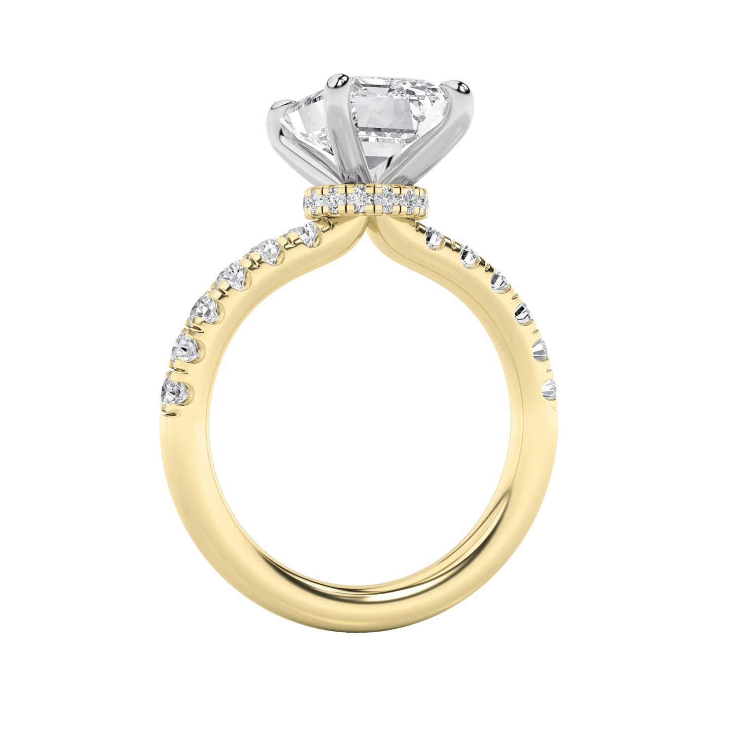 2 Ct Emerald (F/VVS) Lab Grown Diamond Prong 14K Yellow Gold Hidden Halo Accented Engagement Ring