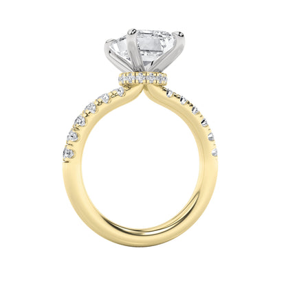 2 Ct Emerald (F/VVS) Lab Grown Diamond Prong 14K Yellow Gold Hidden Halo Accented Engagement Ring
