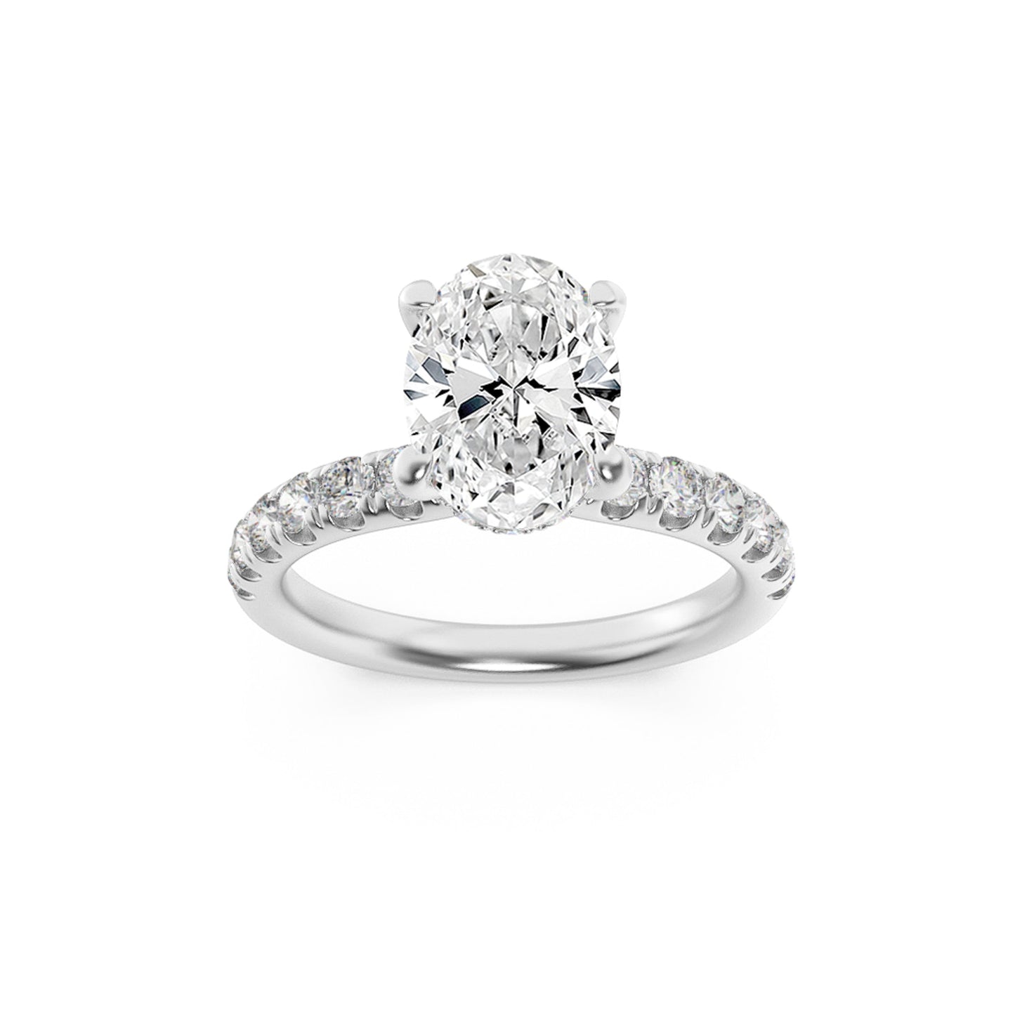 2Cttw Oval Shaped Lab Grown Diamond (F/VS) Hidden Halo Accented Ring in 14K Gold