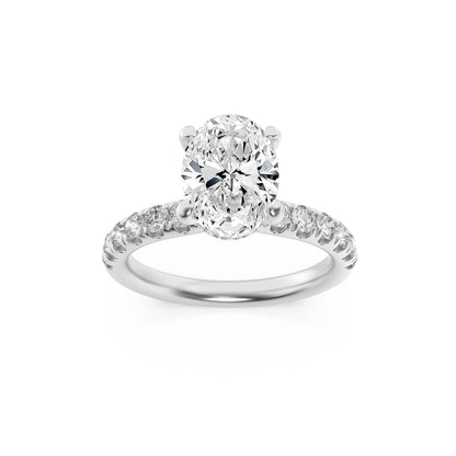 2Cttw Oval Shaped Lab Grown Diamond (F/VS) Hidden Halo Accented Ring in 14K Gold
