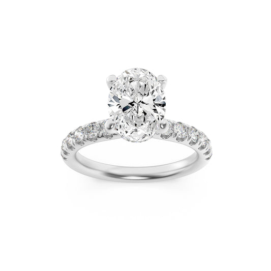 2Cttw Oval Shaped Lab Grown Diamond (F/VS) Hidden Halo Accented Ring in 14K Gold