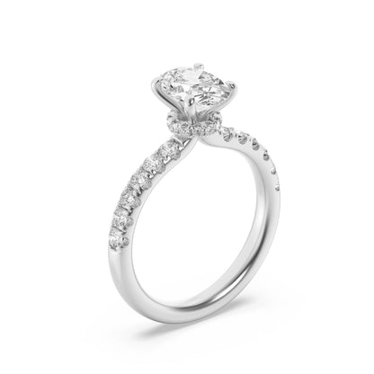 2Cttw Oval Shaped Lab Grown Diamond (F/VS) Hidden Halo Accented Ring in 14K Gold
