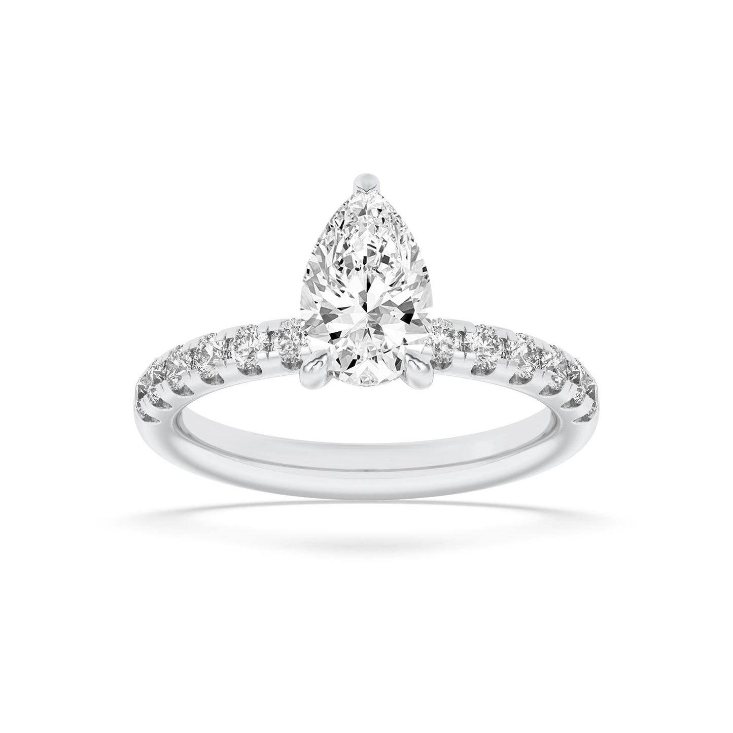 2Cttw Pear Shaped Lab Grown Diamond (F/VS) Hidden Halo Accented Ring in 14K Gold