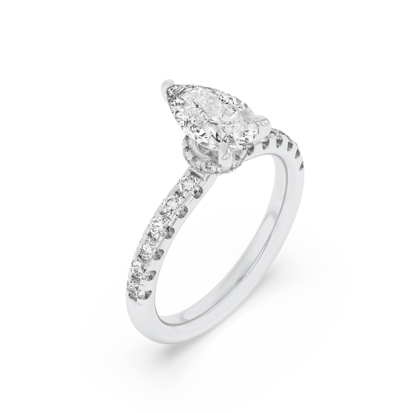 2Cttw Pear Shaped Lab Grown Diamond (F/VS) Hidden Halo Accented Ring in 14K Gold