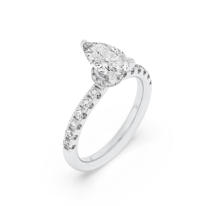 2Cttw Pear Shaped Lab Grown Diamond (F/VS) Hidden Halo Accented Ring in 14K Gold