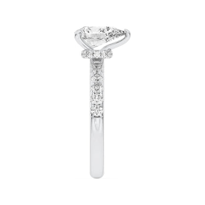 2Cttw Pear Shaped Lab Grown Diamond (F/VS) Hidden Halo Accented Ring in 14K Gold