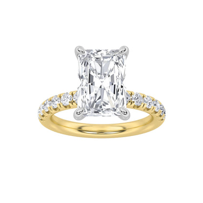 2Cttw Radiant Shaped Lab Grown Diamond (F/VVS) Hidden Halo Accented Ring in 14K Gold