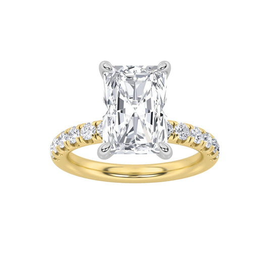 2Cttw Radiant Shaped Lab Grown Diamond (F/VVS) Hidden Halo Accented Ring in 14K Gold
