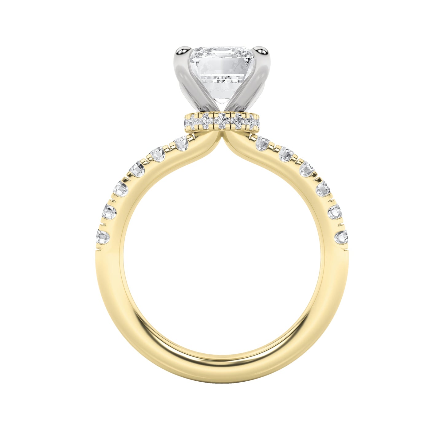 2Cttw Radiant Shaped Lab Grown Diamond (F/VVS) Hidden Halo Accented Ring in 14K Gold