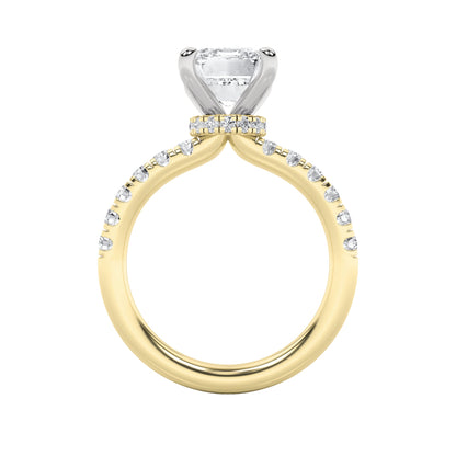 2Cttw Radiant Shaped Lab Grown Diamond (F/VVS) Hidden Halo Accented Ring in 14K Gold