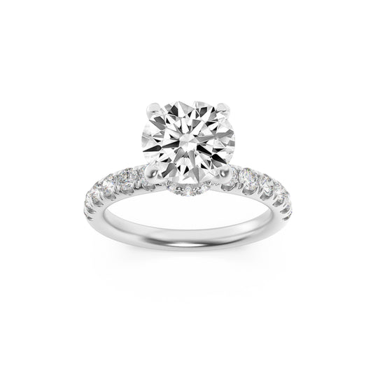 2Cttw Round Shaped Lab Grown Diamond (G/VS) Hidden Halo Accented Ring in 14K Gold