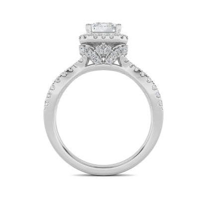 2Cttw Emerald Shaped Lab Grown Diamond (G/VS) Split Shank Halo Accented Engagement Ring in 14K Gold