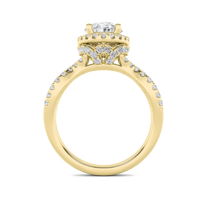 2Cttw Oval Shaped Lab Grown Diamond (F/VS) Split Shank Halo Accented Engagement Ring in 14K Gold
