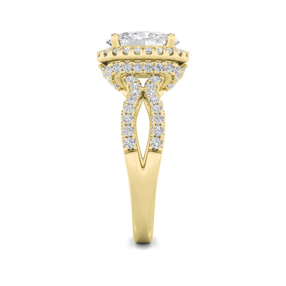 2Cttw Oval Shaped Lab Grown Diamond (F/VS) Split Shank Halo Accented Engagement Ring in 14K Gold