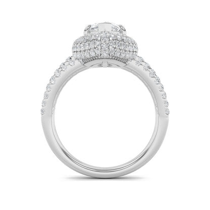 3Cttw Marquise Shaped Lab Grown Diamond (F/VS) Three Row Accented Halo Engagement Ring in 14K Gold