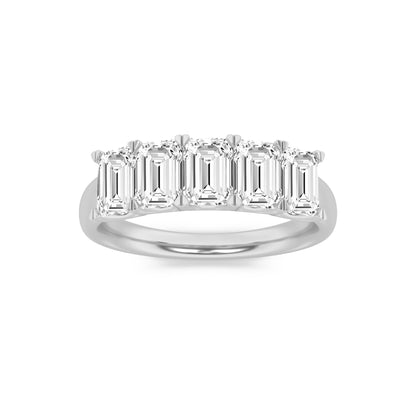 2Cttw Emerald Shaped Lab Grown Diamond (F/VS) Five Stone Band Ring in 14K Gold