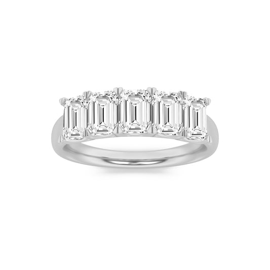 2Cttw Emerald Shaped Lab Grown Diamond (F/VS) Five Stone Band Ring in 14K Gold