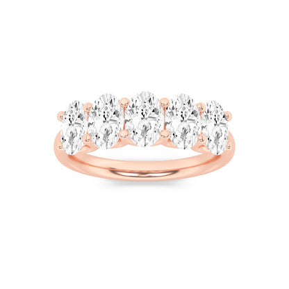 2Cttw Oval Shaped Lab Grown Diamond (F/VS) Five Stone Band Ring in 14K Gold