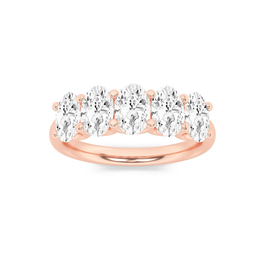 2Cttw Oval Shaped Lab Grown Diamond (F/VS) Five Stone Band Ring in 14K Gold