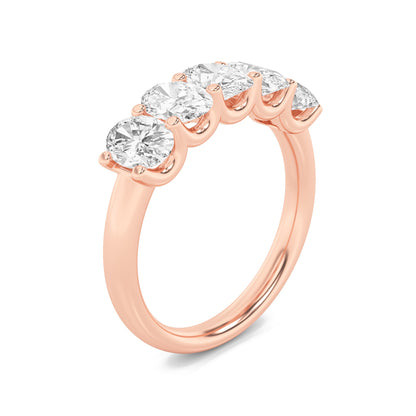 2Cttw Oval Shaped Lab Grown Diamond (F/VS) Five Stone Band Ring in 14K Gold