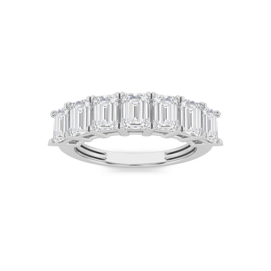 2Cttw Emerald Shaped Lab Grown Diamond (F/VS) Seven Stone Band Ring in 14K Gold