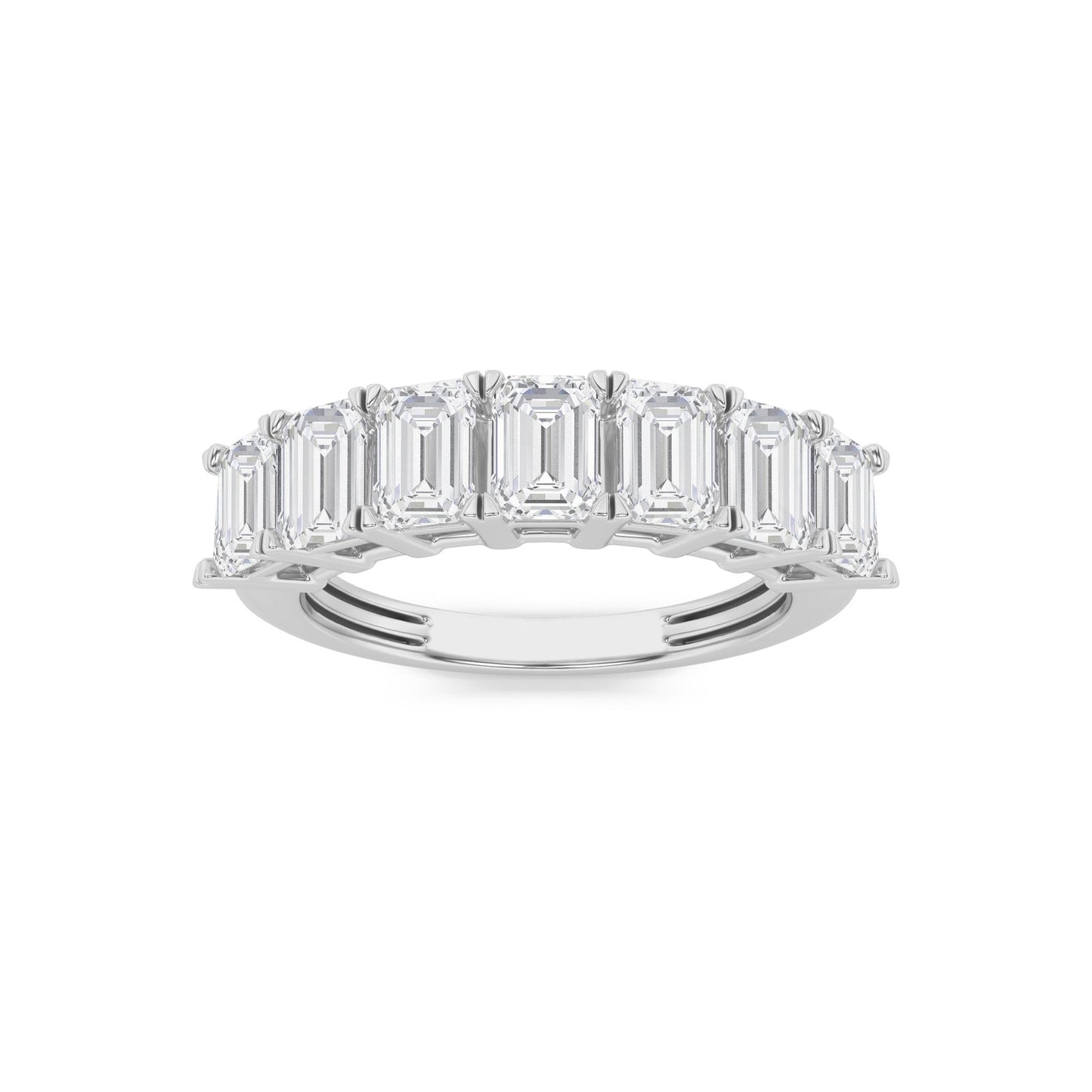 3Cttw Emerald Shaped Lab Grown Diamond (F/VS) Seven Stone Band Ring in 14K Gold