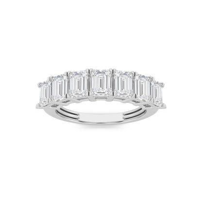 3Cttw Emerald Shaped Lab Grown Diamond (F/VS) Seven Stone Band Ring in 14K Gold