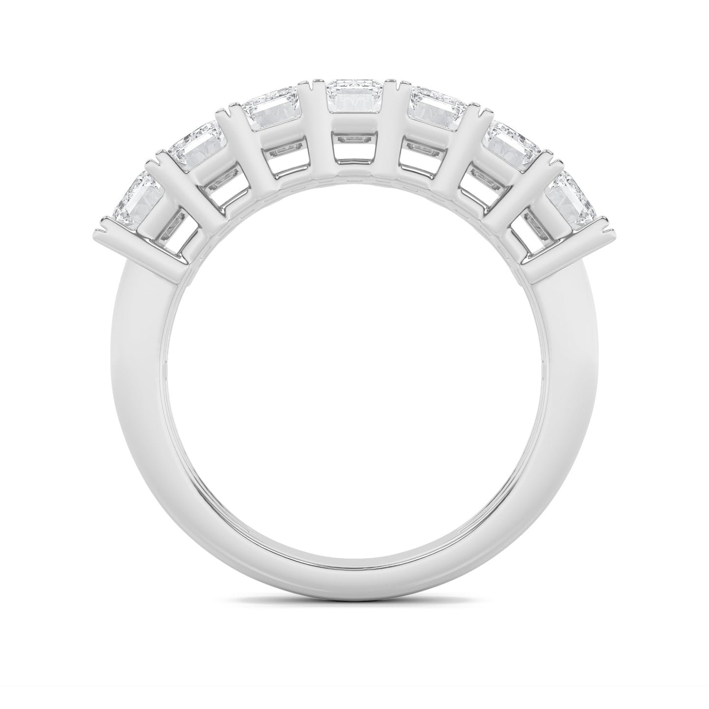 3Cttw Emerald Shaped Lab Grown Diamond (F/VS) Seven Stone Band Ring in 14K Gold